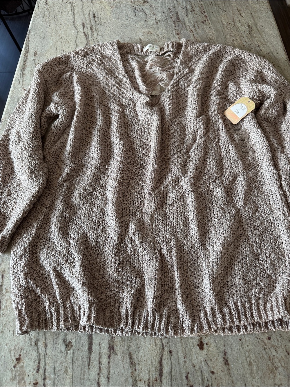 Taylor & Sage Taupe V-Neck Textured Knit Sweater